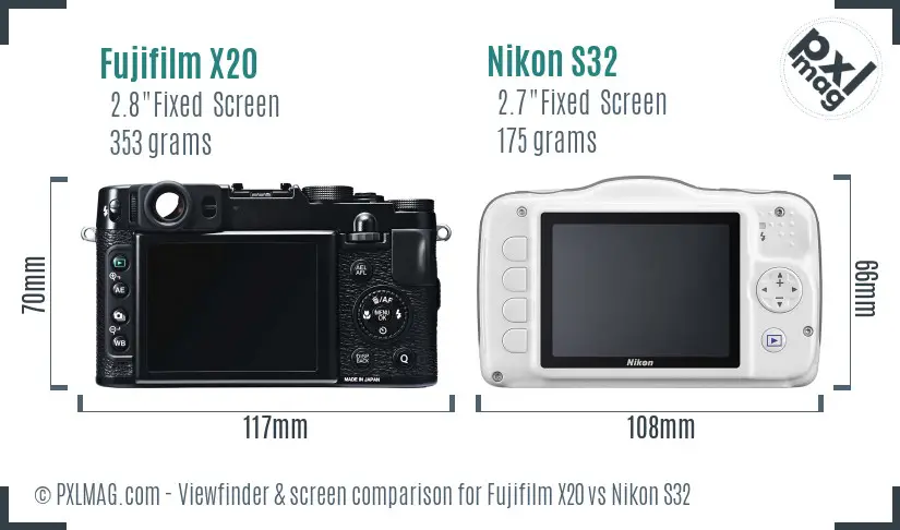 Fujifilm X20 vs Nikon S32 Screen and Viewfinder comparison