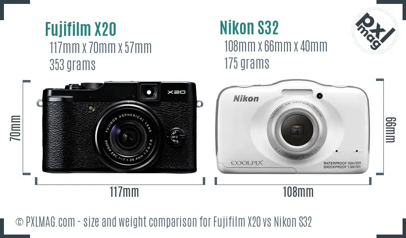 Fujifilm X20 vs Nikon S32 size comparison