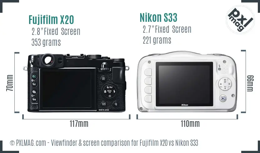 Fujifilm X20 vs Nikon S33 Screen and Viewfinder comparison