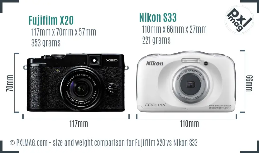 Fujifilm X20 vs Nikon S33 size comparison