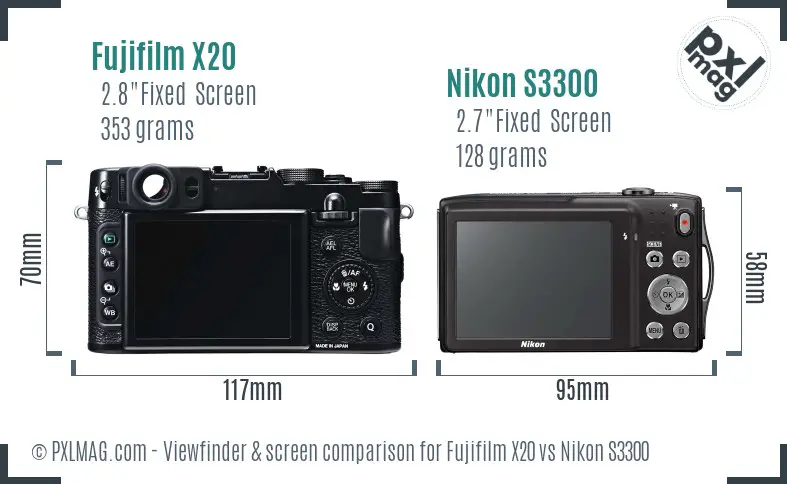Fujifilm X20 vs Nikon S3300 Screen and Viewfinder comparison