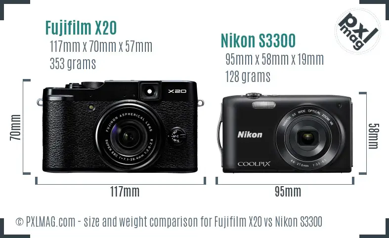 Fujifilm X20 vs Nikon S3300 size comparison