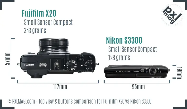 Fujifilm X20 vs Nikon S3300 top view buttons comparison