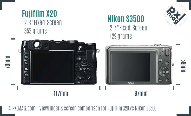 Fujifilm X20 vs Nikon S3500 Screen and Viewfinder comparison