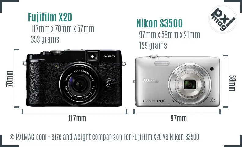 Fujifilm X20 vs Nikon S3500 size comparison