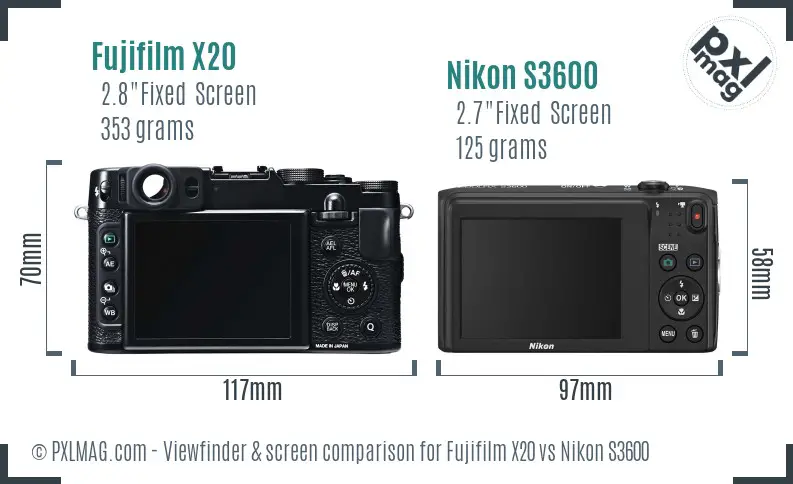 Fujifilm X20 vs Nikon S3600 Screen and Viewfinder comparison