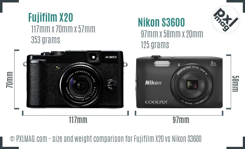 Fujifilm X20 vs Nikon S3600 size comparison