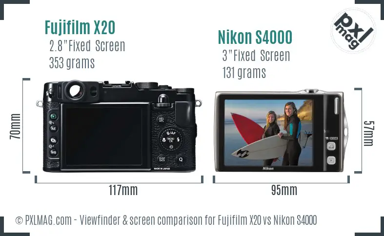 Fujifilm X20 vs Nikon S4000 Screen and Viewfinder comparison