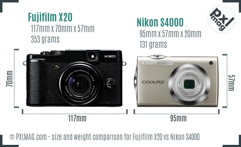 Fujifilm X20 vs Nikon S4000 size comparison