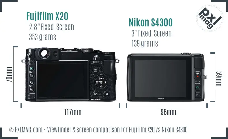 Fujifilm X20 vs Nikon S4300 Screen and Viewfinder comparison