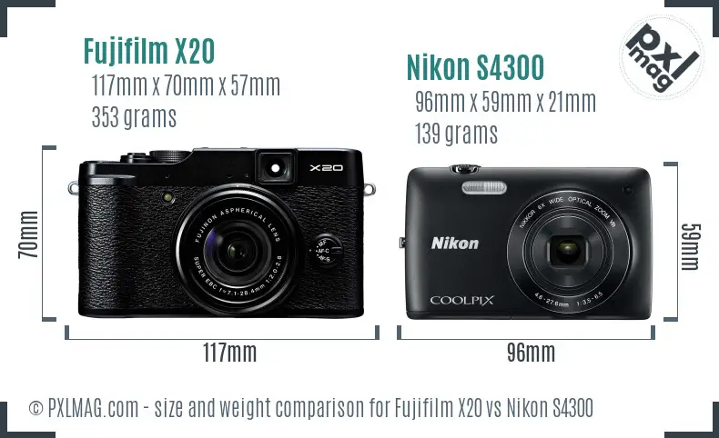 Fujifilm X20 vs Nikon S4300 size comparison