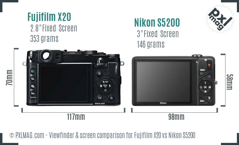 Fujifilm X20 vs Nikon S5200 Screen and Viewfinder comparison