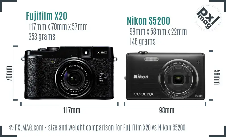 Fujifilm X20 vs Nikon S5200 size comparison