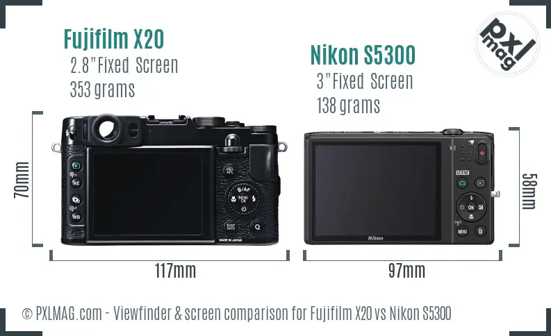 Fujifilm X20 vs Nikon S5300 Screen and Viewfinder comparison