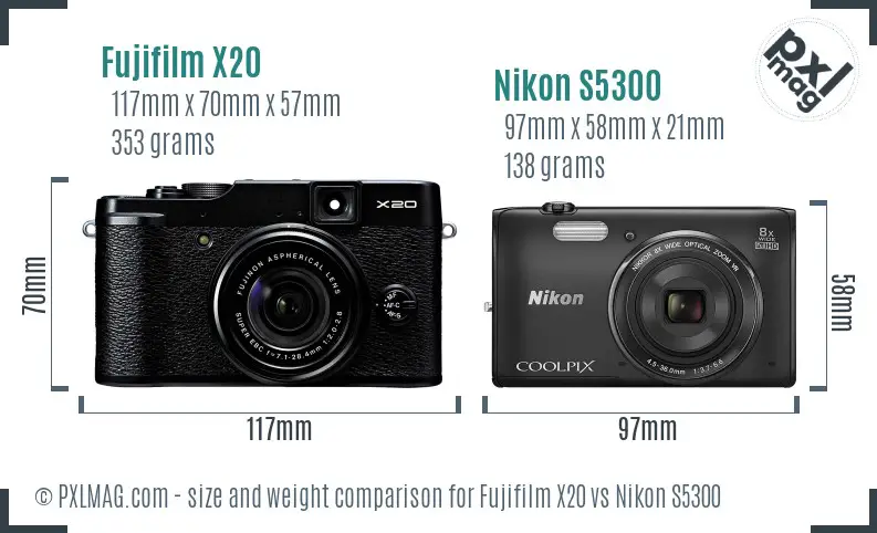 Fujifilm X20 vs Nikon S5300 size comparison
