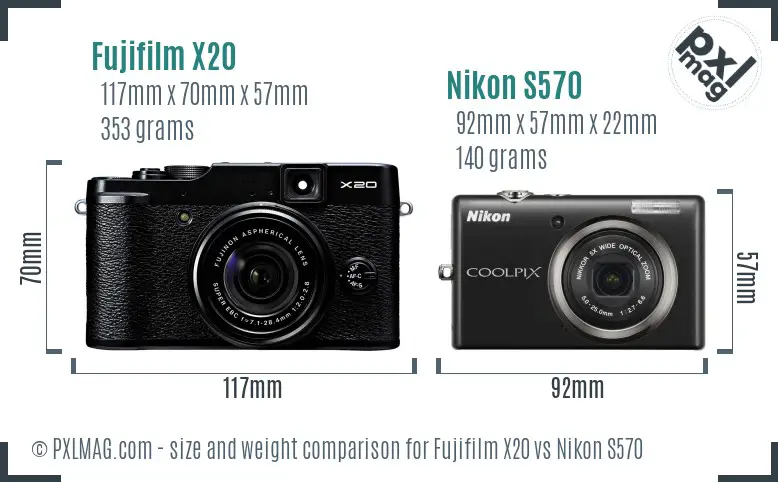Fujifilm X20 vs Nikon S570 size comparison