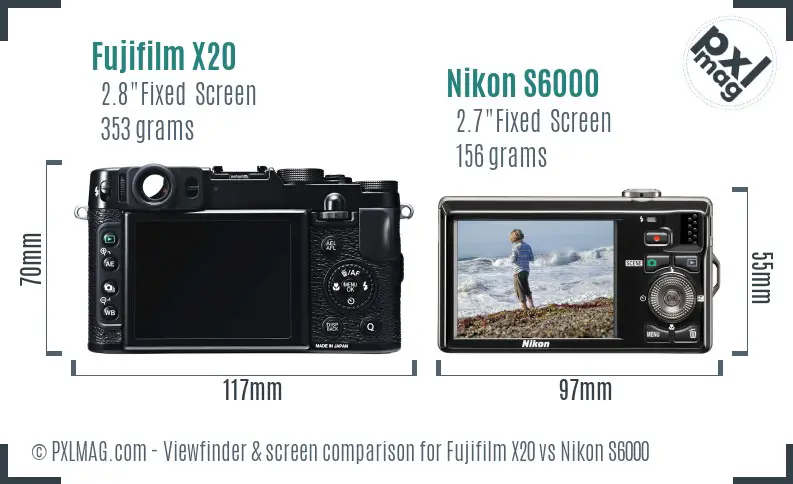 Fujifilm X20 vs Nikon S6000 Screen and Viewfinder comparison