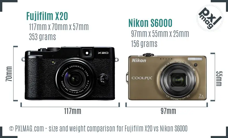 Fujifilm X20 vs Nikon S6000 size comparison
