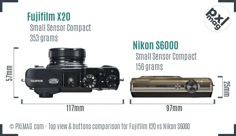Fujifilm X20 vs Nikon S6000 top view buttons comparison