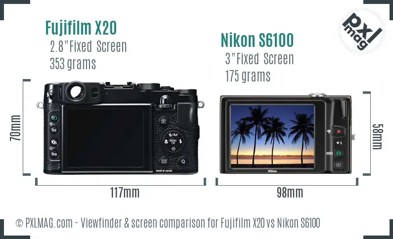 Fujifilm X20 vs Nikon S6100 Screen and Viewfinder comparison