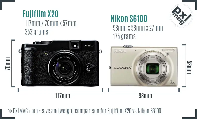 Fujifilm X20 vs Nikon S6100 size comparison