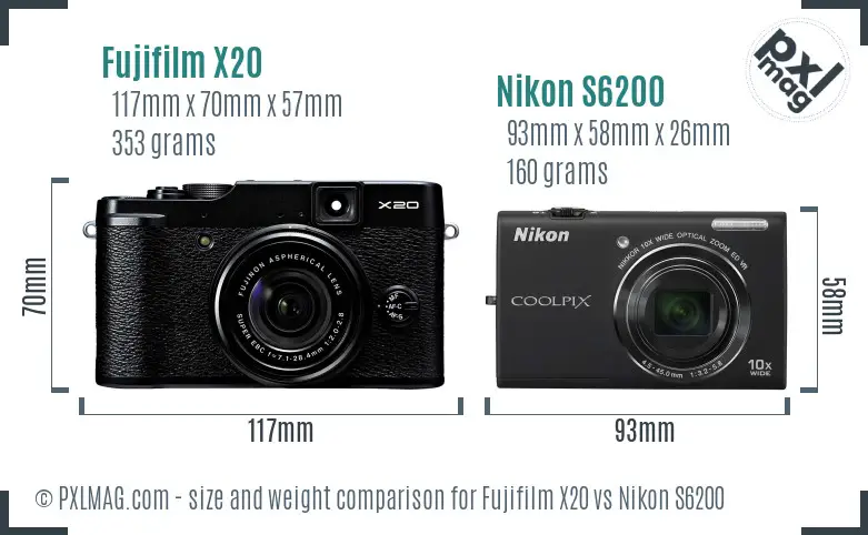 Fujifilm X20 vs Nikon S6200 size comparison