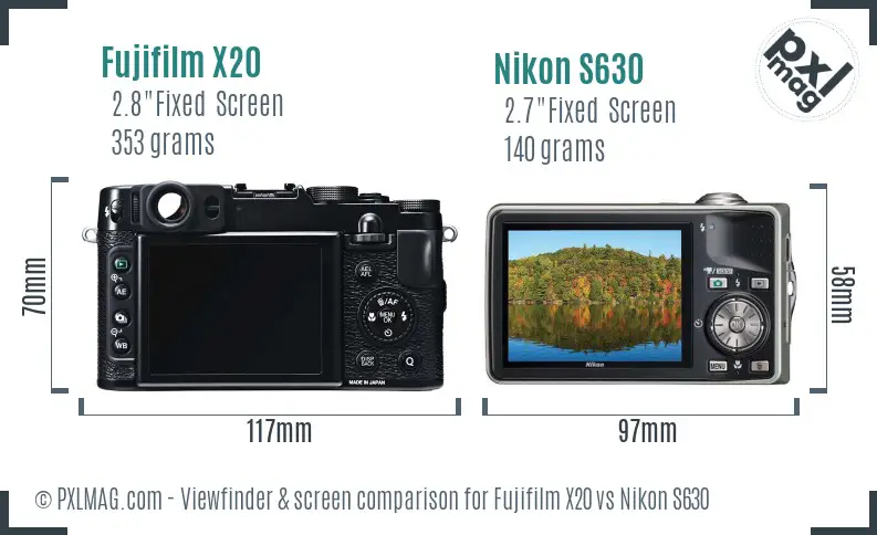 Fujifilm X20 vs Nikon S630 Screen and Viewfinder comparison