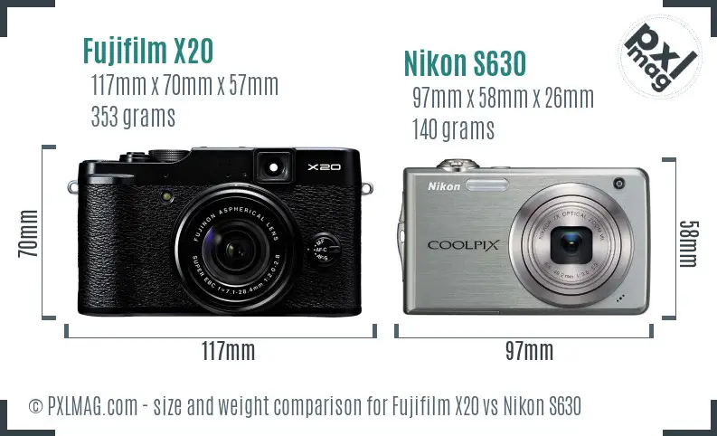 Fujifilm X20 vs Nikon S630 size comparison