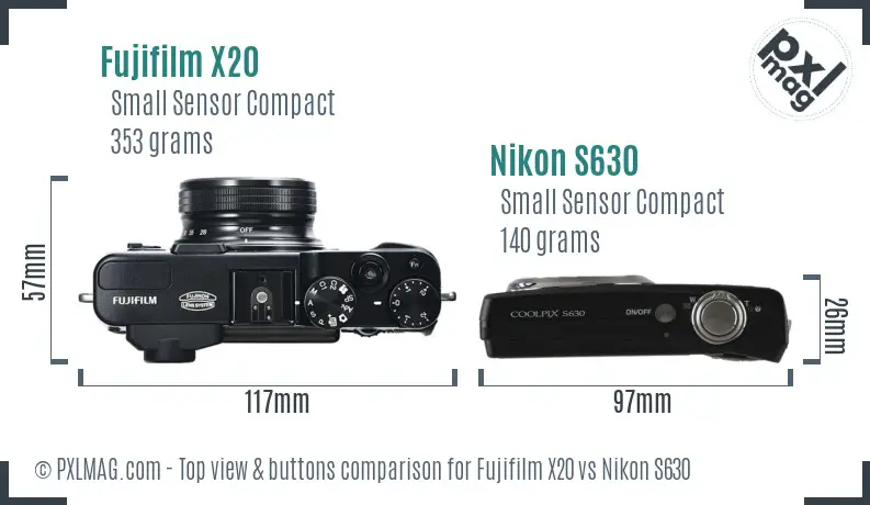 Fujifilm X20 vs Nikon S630 top view buttons comparison