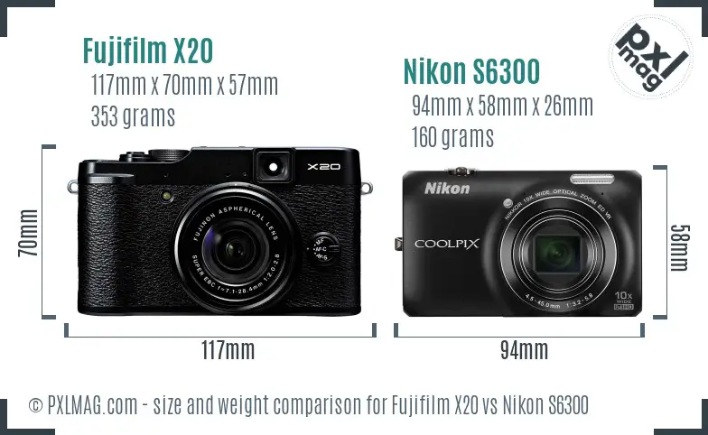 Fujifilm X20 vs Nikon S6300 size comparison