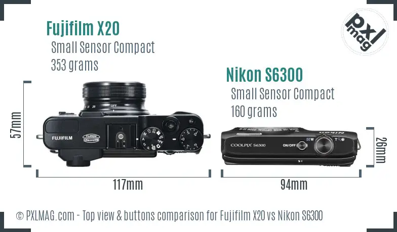 Fujifilm X20 vs Nikon S6300 top view buttons comparison