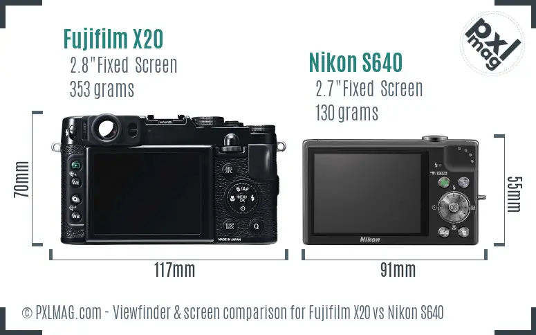 Fujifilm X20 vs Nikon S640 Screen and Viewfinder comparison