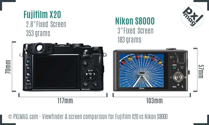 Fujifilm X20 vs Nikon S8000 Screen and Viewfinder comparison