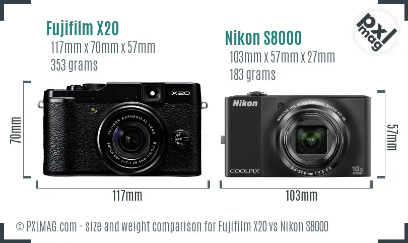 Fujifilm X20 vs Nikon S8000 size comparison
