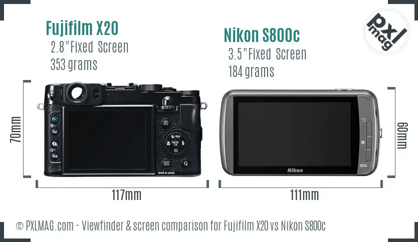 Fujifilm X20 vs Nikon S800c Screen and Viewfinder comparison