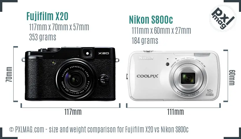 Fujifilm X20 vs Nikon S800c size comparison