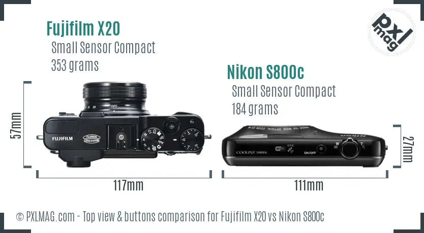 Fujifilm X20 vs Nikon S800c top view buttons comparison