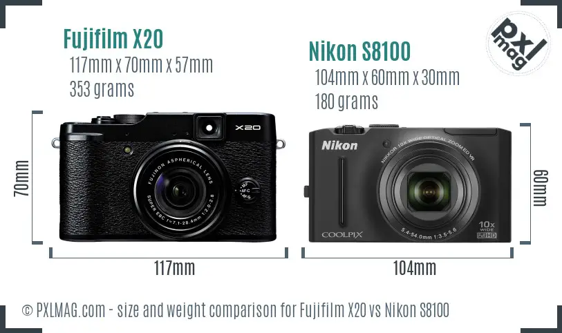 Fujifilm X20 vs Nikon S8100 size comparison