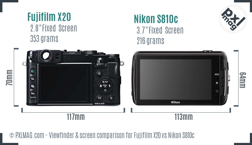 Fujifilm X20 vs Nikon S810c Screen and Viewfinder comparison