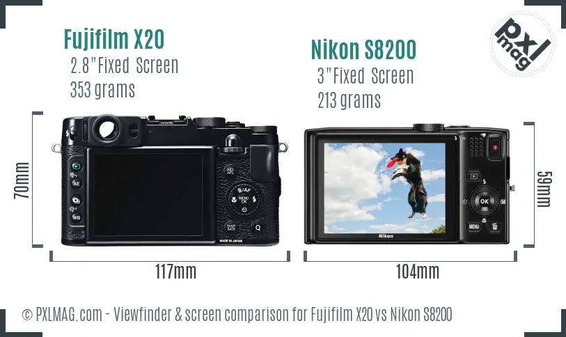 Fujifilm X20 vs Nikon S8200 Screen and Viewfinder comparison