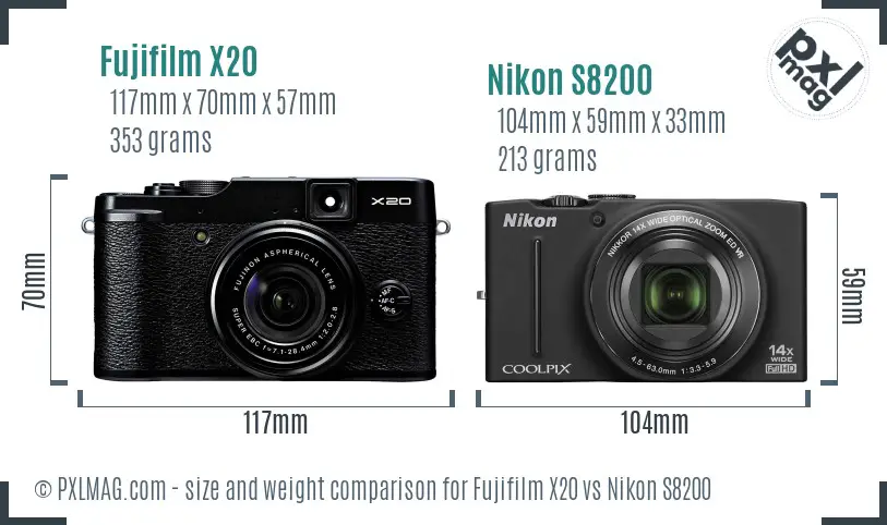 Fujifilm X20 vs Nikon S8200 size comparison