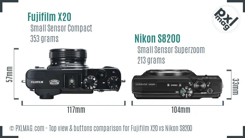 Fujifilm X20 vs Nikon S8200 top view buttons comparison