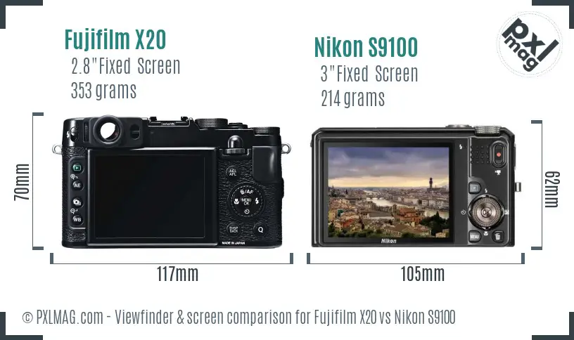 Fujifilm X20 vs Nikon S9100 Screen and Viewfinder comparison