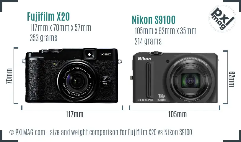 Fujifilm X20 vs Nikon S9100 size comparison