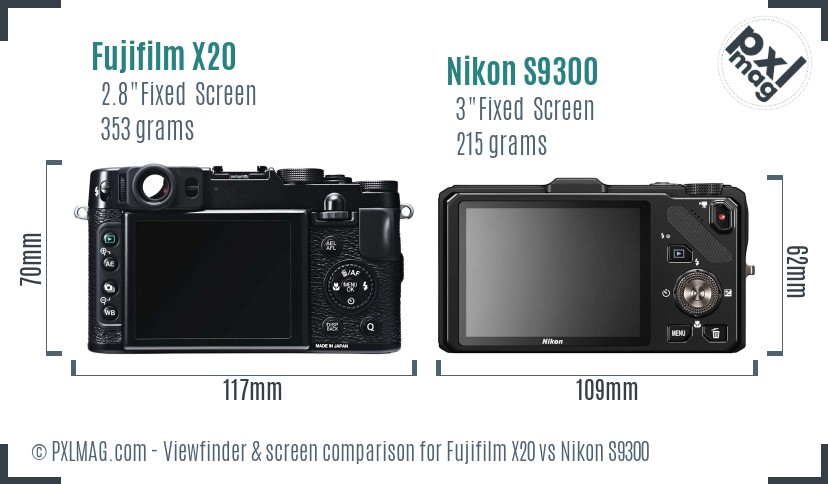 Fujifilm X20 vs Nikon S9300 Screen and Viewfinder comparison