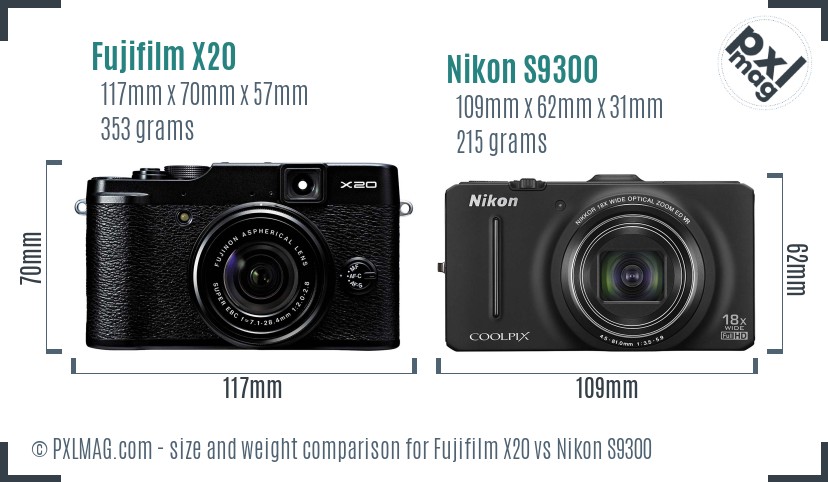 Fujifilm X20 vs Nikon S9300 size comparison