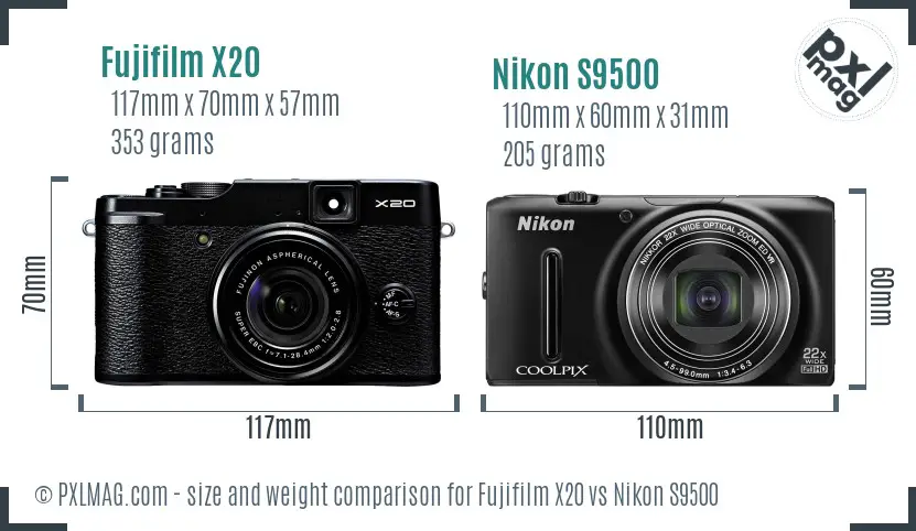 Fujifilm X20 vs Nikon S9500 size comparison