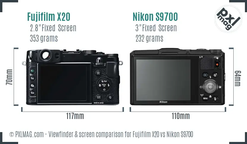 Fujifilm X20 vs Nikon S9700 Screen and Viewfinder comparison