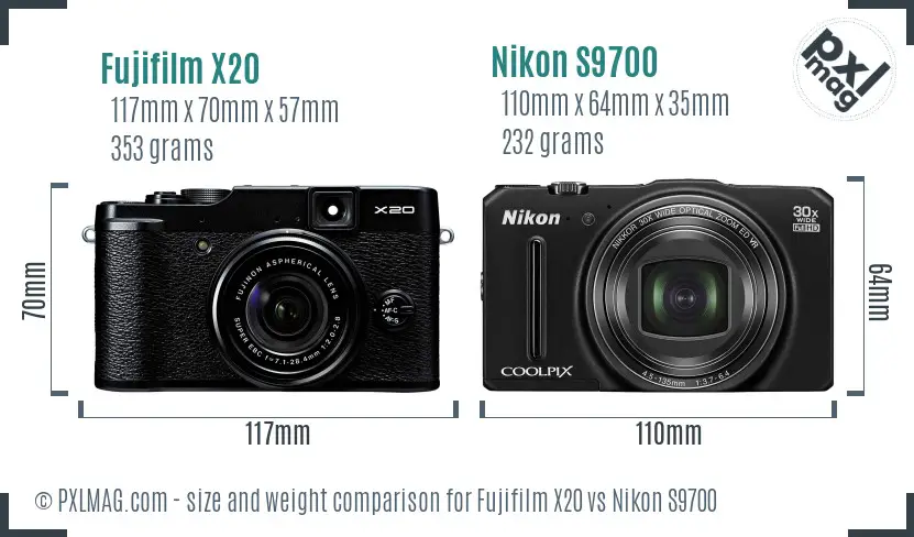 Fujifilm X20 vs Nikon S9700 size comparison