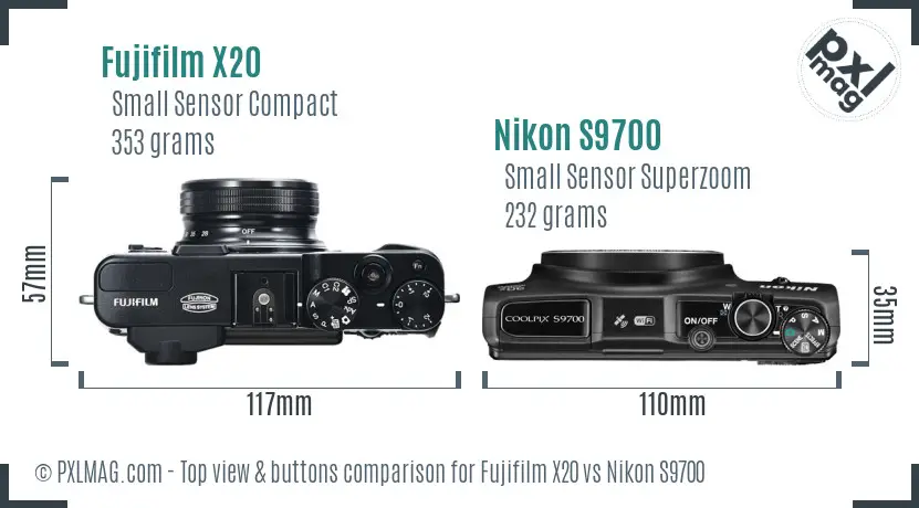 Fujifilm X20 vs Nikon S9700 top view buttons comparison
